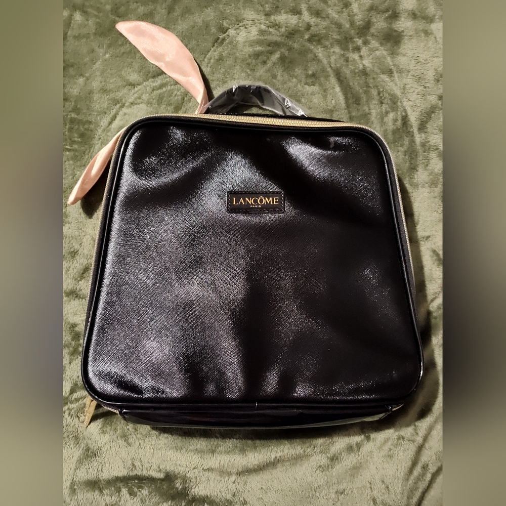 NWOT Lancôme Paris Large Black Faux Leather Train Zippered Case
